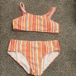 Striped Kids Swim Set - Orange and White